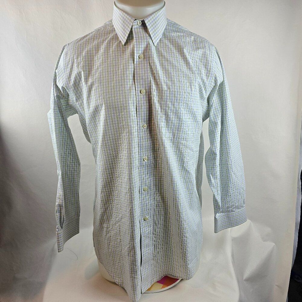 Brooks Brothers Shirt Mens 15.5 32 Green Blue Button Up Dress Check Non Iron